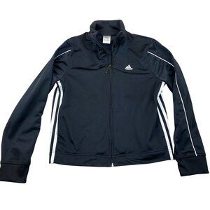 Adidas Women's Track Jacket Medium Black With White Stripes Activewear Full Zip
